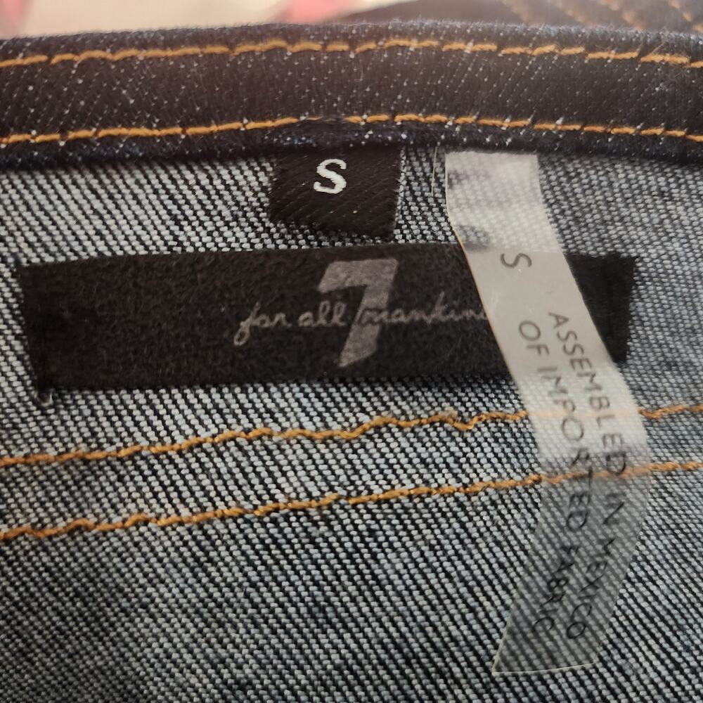 7 For All Mankind Pinafore Denim Mini Dress Women's Small Dark Wash Bib‎ Overall - Picture 8 of 8